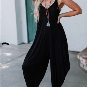 Black Harem Romper w/Pockets